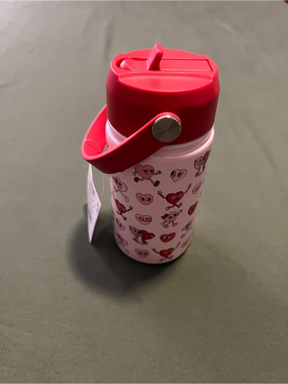 Kids Pink Heart-Print Insulated Water Bottle with Flip Lid